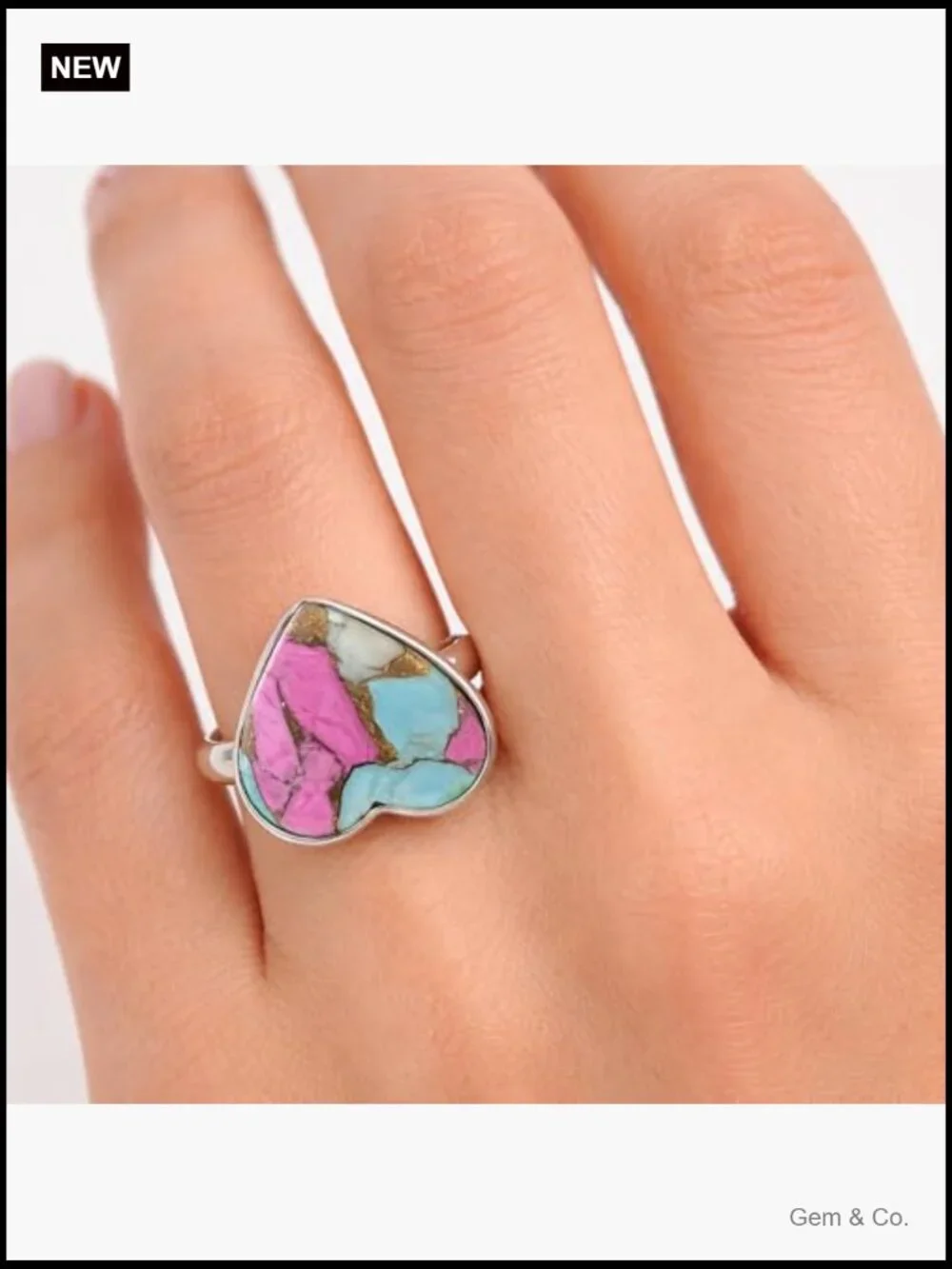 Adjustable Heart Turquoise Sterling Silver Ring Statement Gemstone